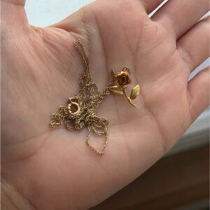 Vintage dainty Gold Rose Pendant Necklace